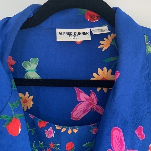 ALFRED DUNNER | Vintage Floral Blue Short Sleeve Blouse and Skirt Set - Picture 2 of 8